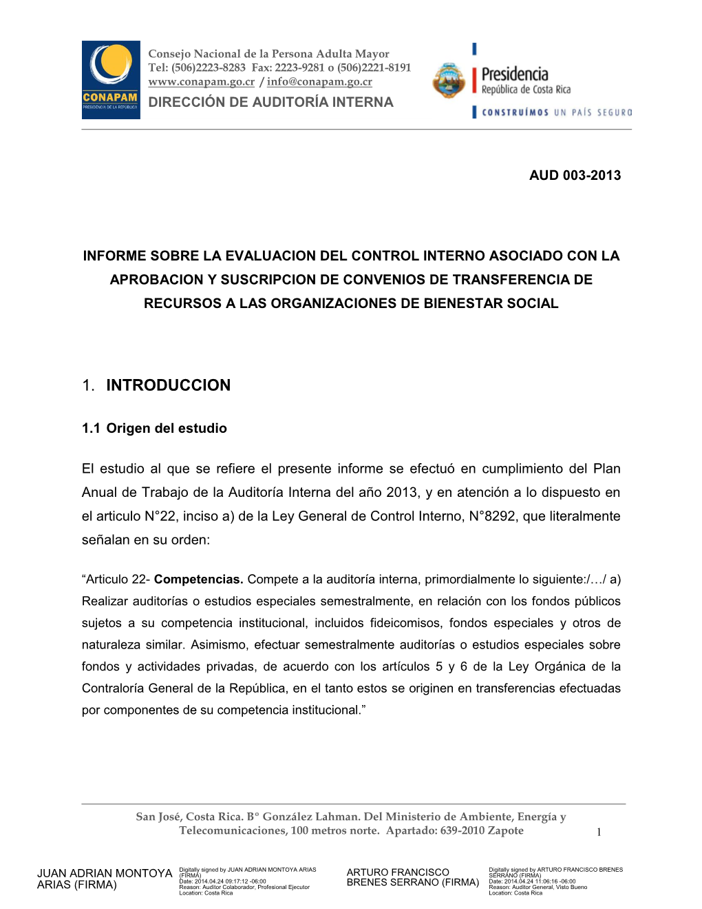 Informe Sobre La Verificacion De Control Interno En El