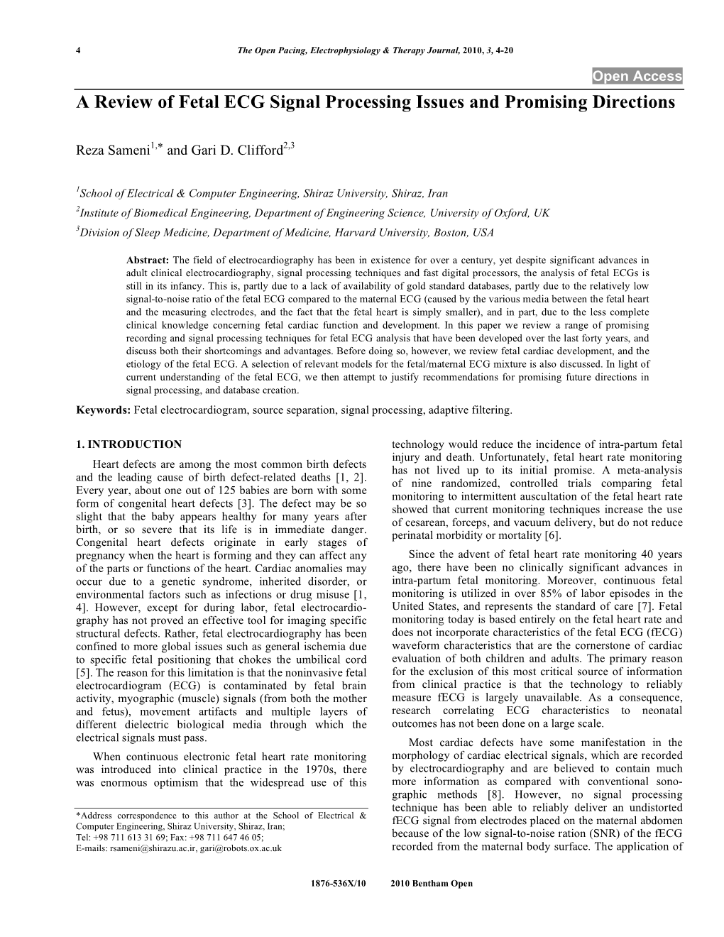 A Review of Fetal ECG Signal Processing Issues and Promising Directions