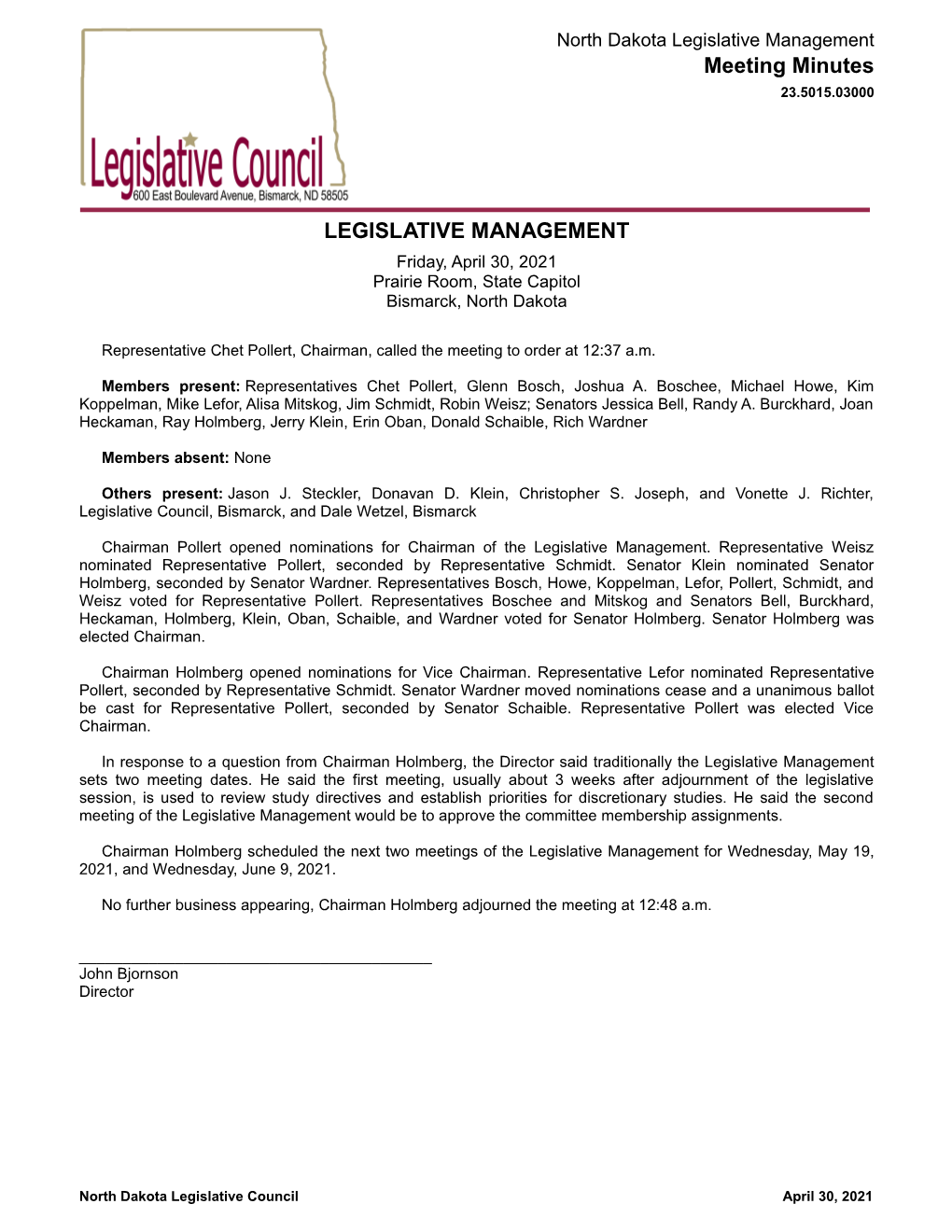 Legislative Management Meeting Minutes 23.5015.03000