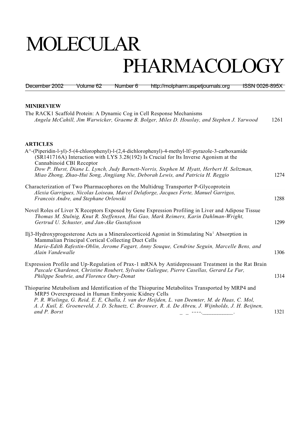 The RACK1 Scaffold Protein: a Dynamic Cog in Cell Response Mechanisms