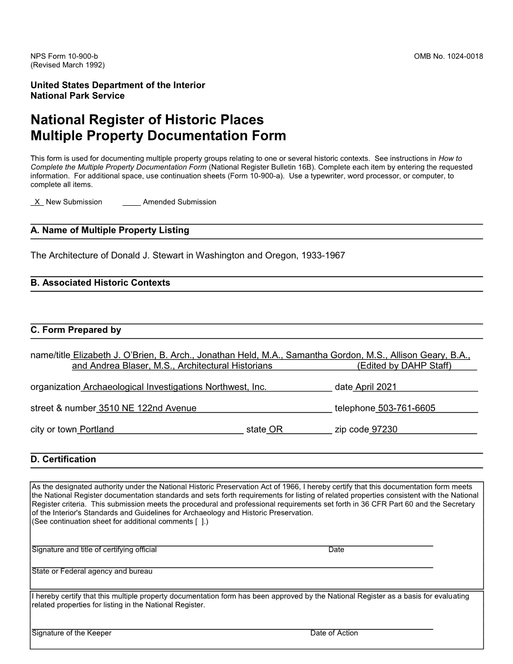 National Register of Historic Places Multiple Property Documentation Form