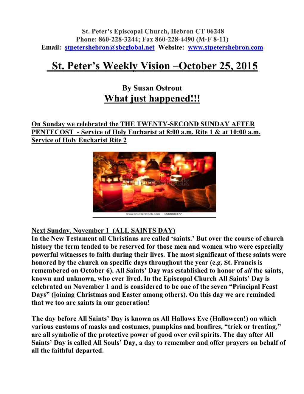 St. Peter's Weekly Vision –October 25, 2015