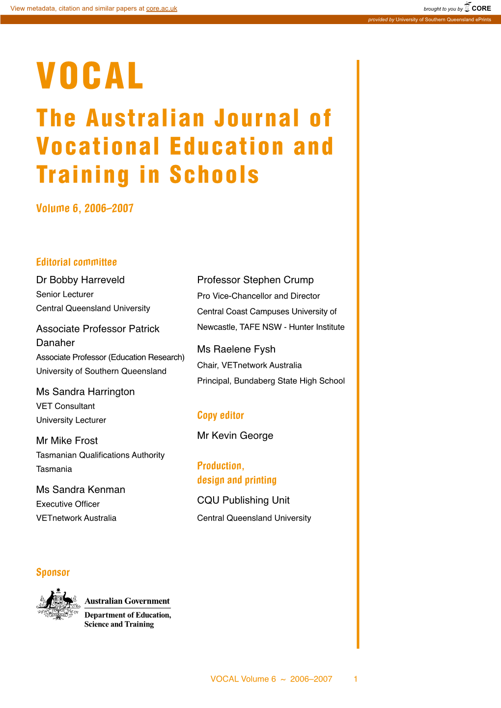 The Australian Journal of Vocational Education and Training in Schools