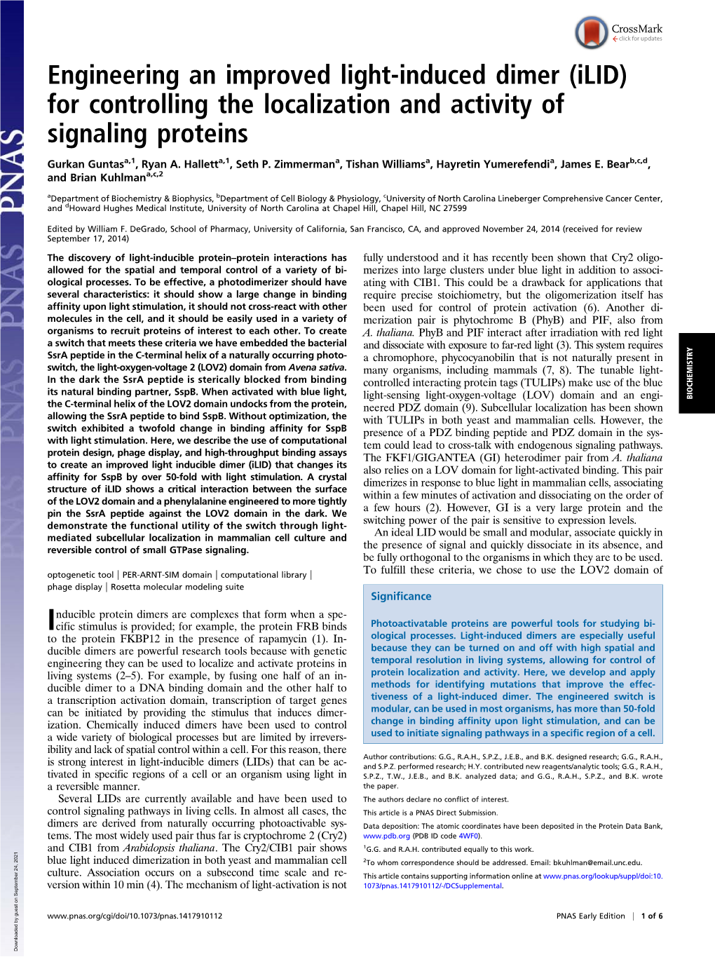 Engineering an Improved Light-Induced Dimer (Ilid) for Controlling the Localization and Activity of Signaling Proteins
