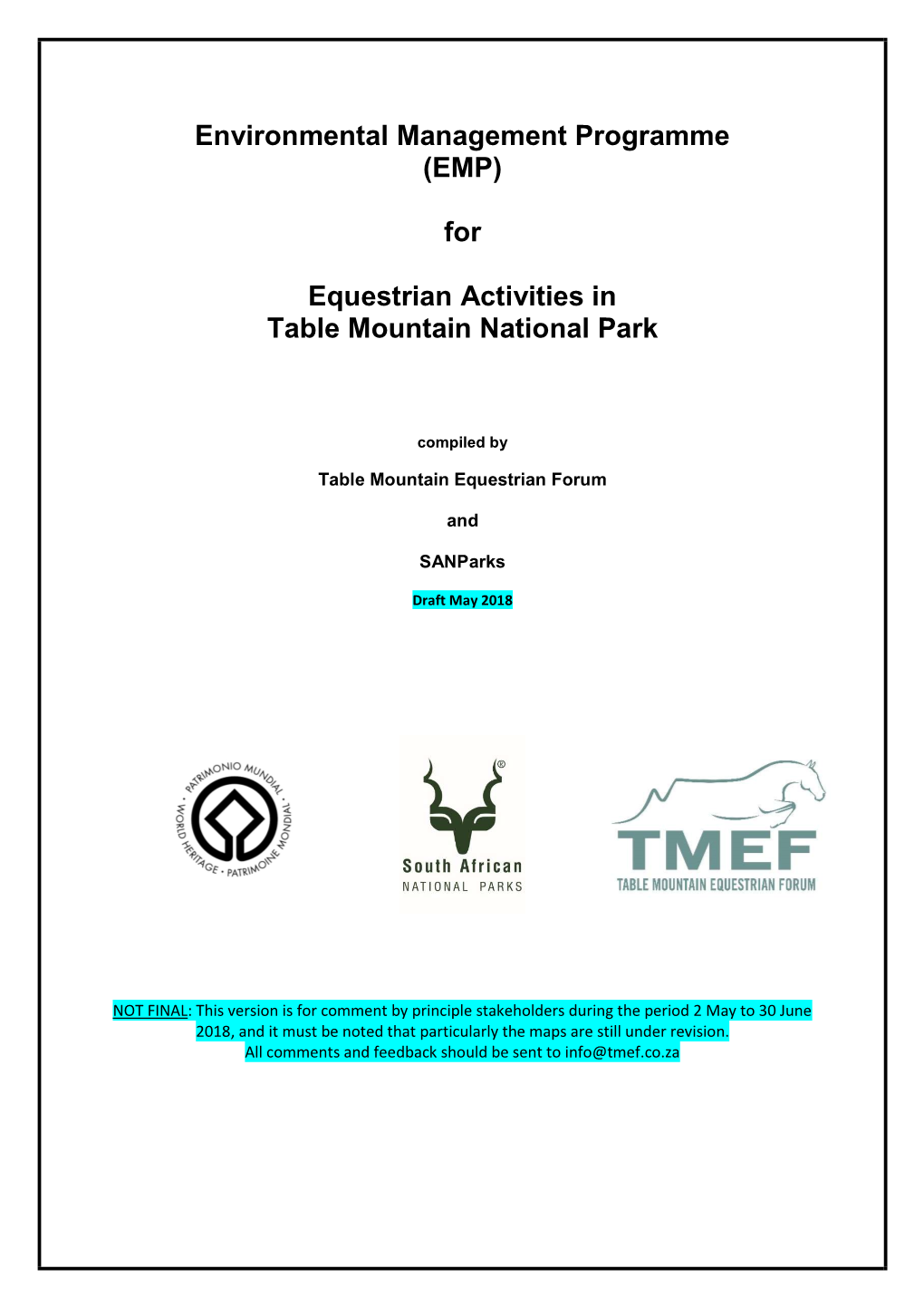 (EMP) for Equestrian Activities in Table Mountain National Park