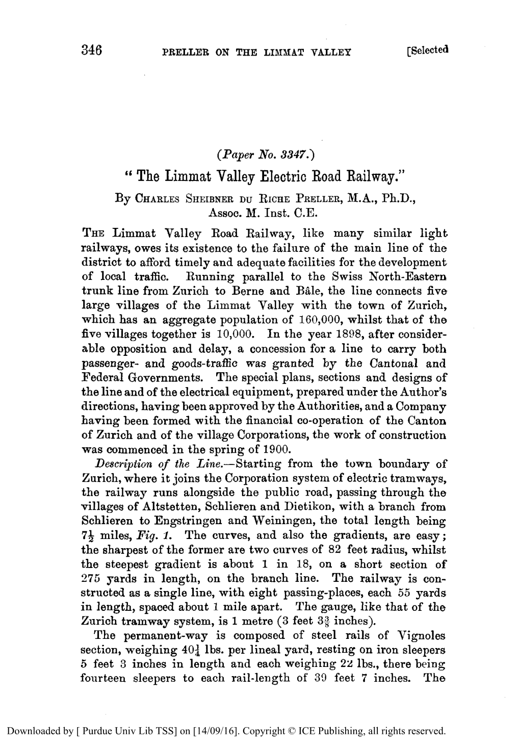 The Limmat Valley Electric Road Railway.” by CHARLESSHEIBNER DU RICEEPRELLER, M.A., Ph.D., Assoc