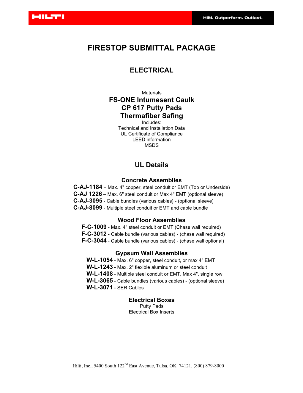 Firestop Submittal Package