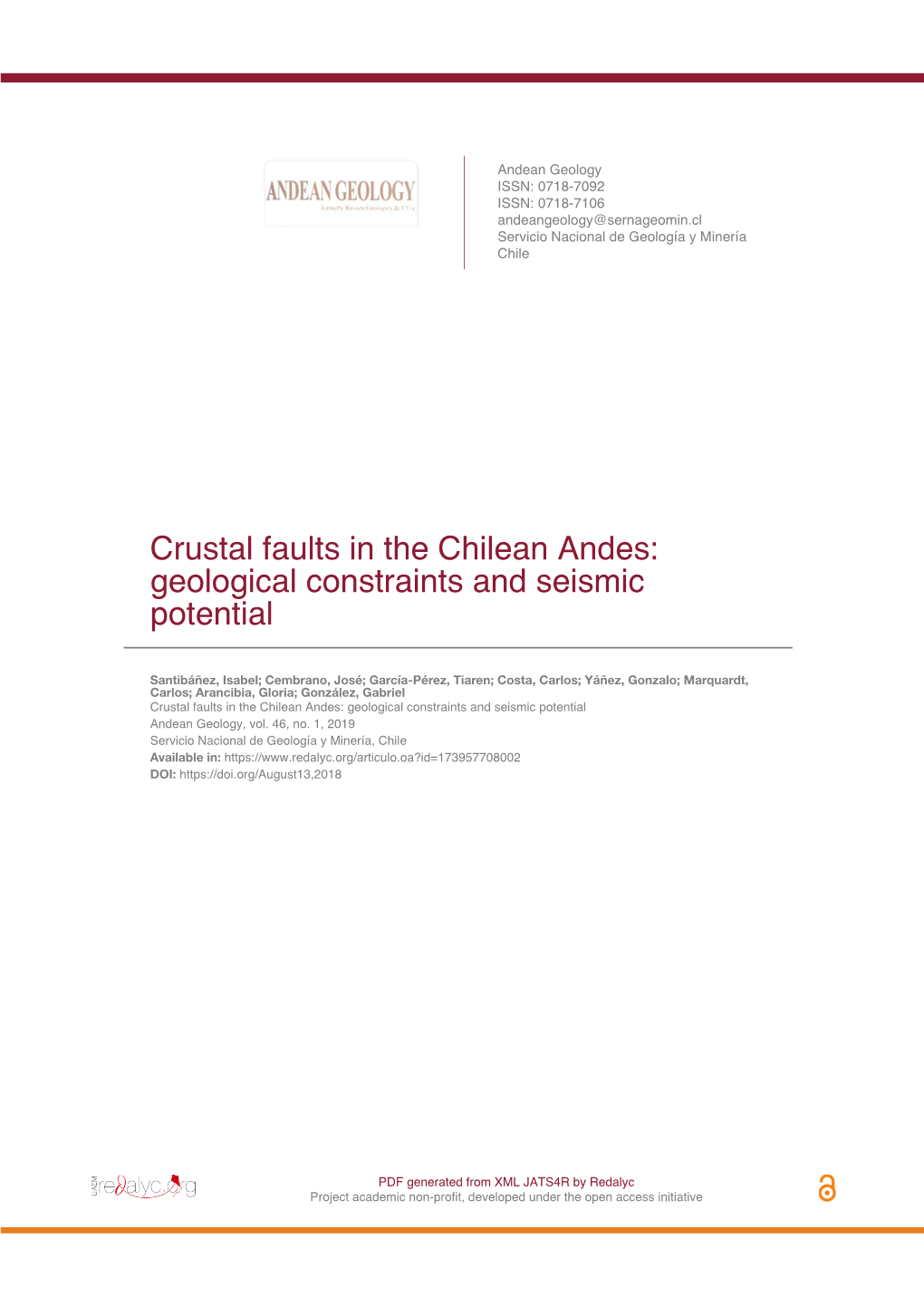 Crustal Faults in the Chilean Andes: Geological Constraints and Seismic Potential