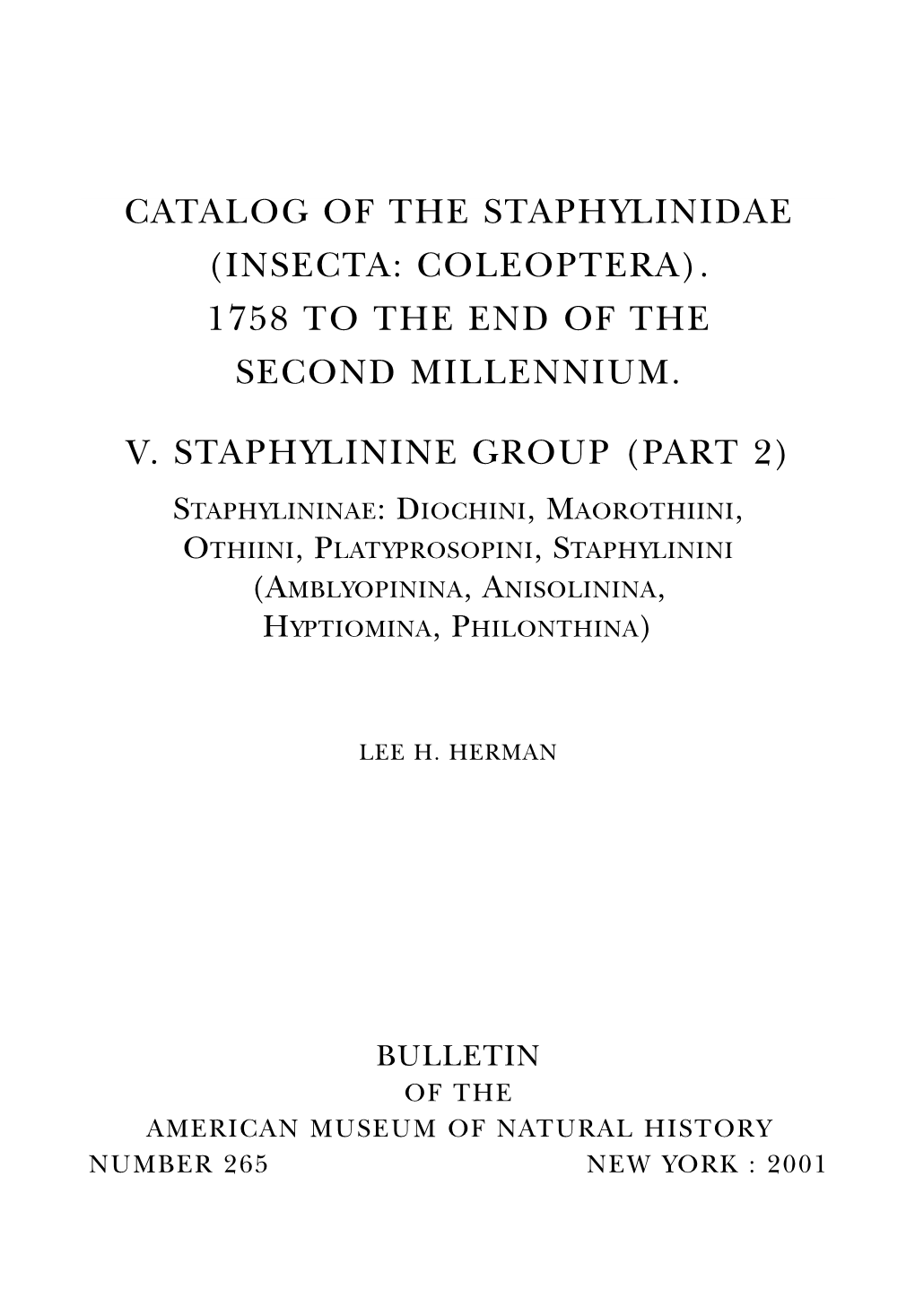 Catalog of the Staphylinidae (Insecta: Coleoptera)