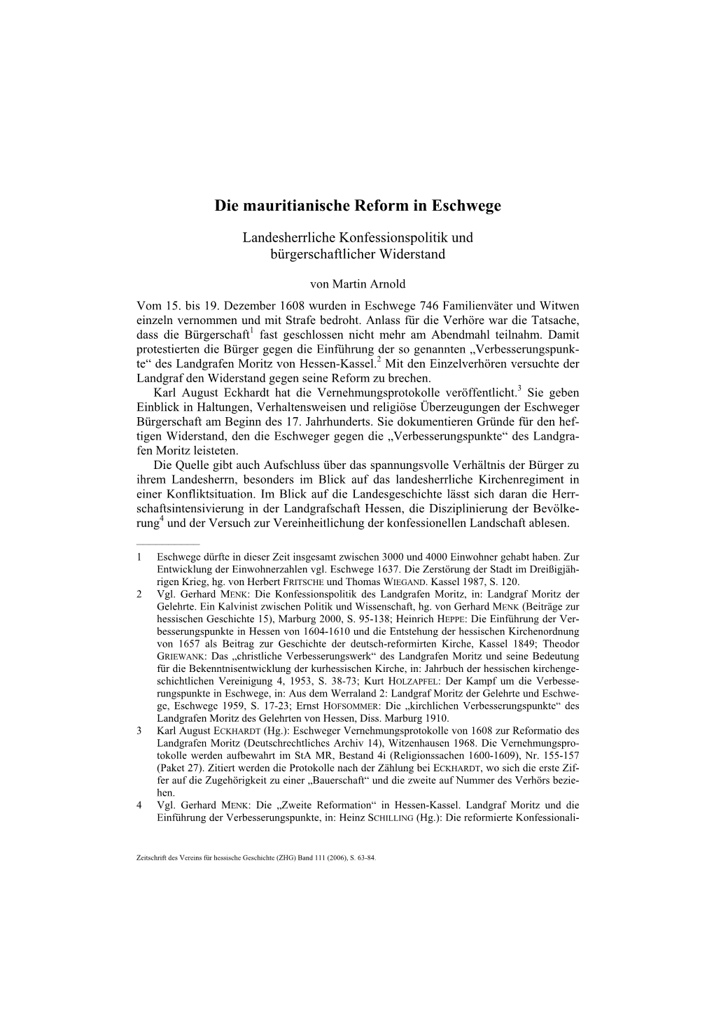 Mauritianische Reform in Eschwege