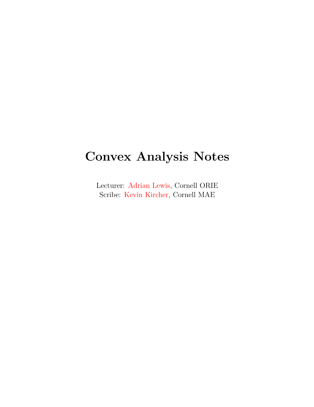 Convex Analysis Notes