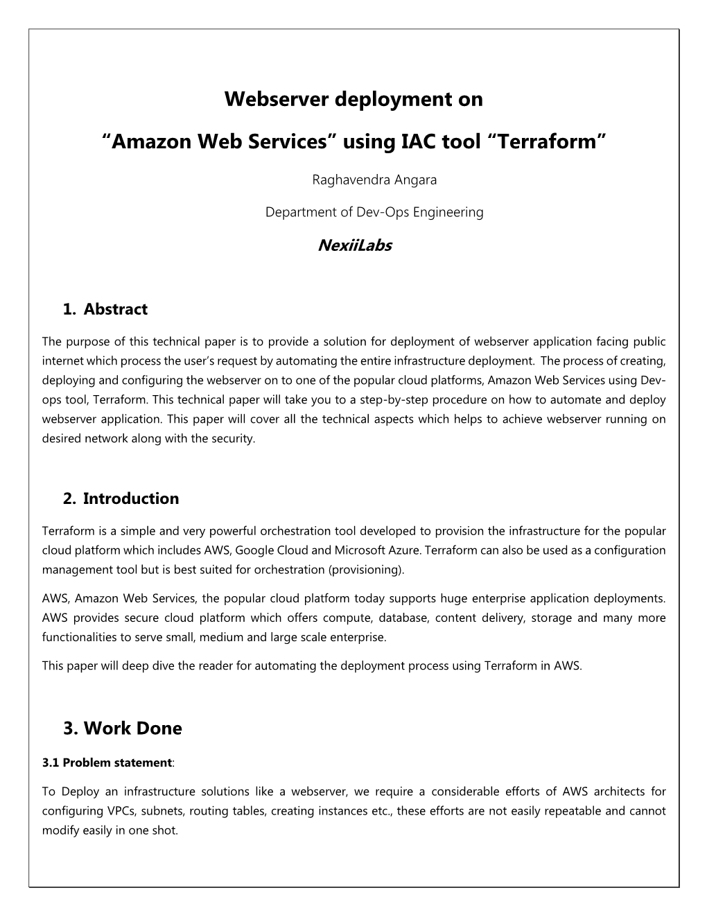 Webserver Deployment on “Amazon Web Services” Using IAC Tool