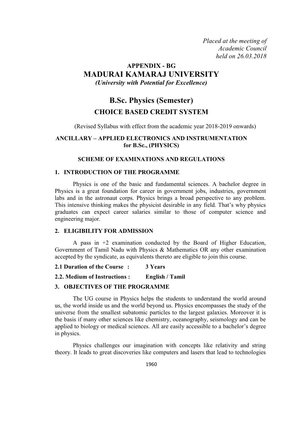 MADURAI KAMARAJ UNIVERSITY B.Sc. Physics (Semester)