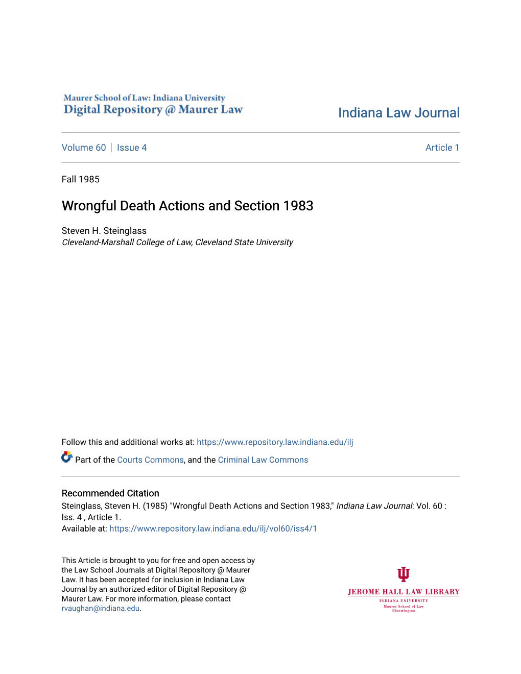 Wrongful Death Actions and Section 1983