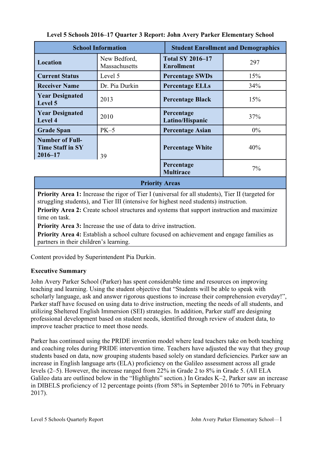 BESE April 2017 Item 2 Parker Report