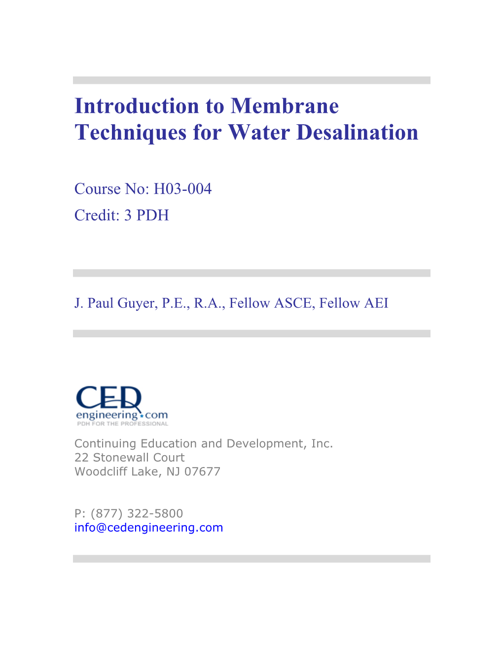 Introduction to Membrane Techniques for Water Desalination