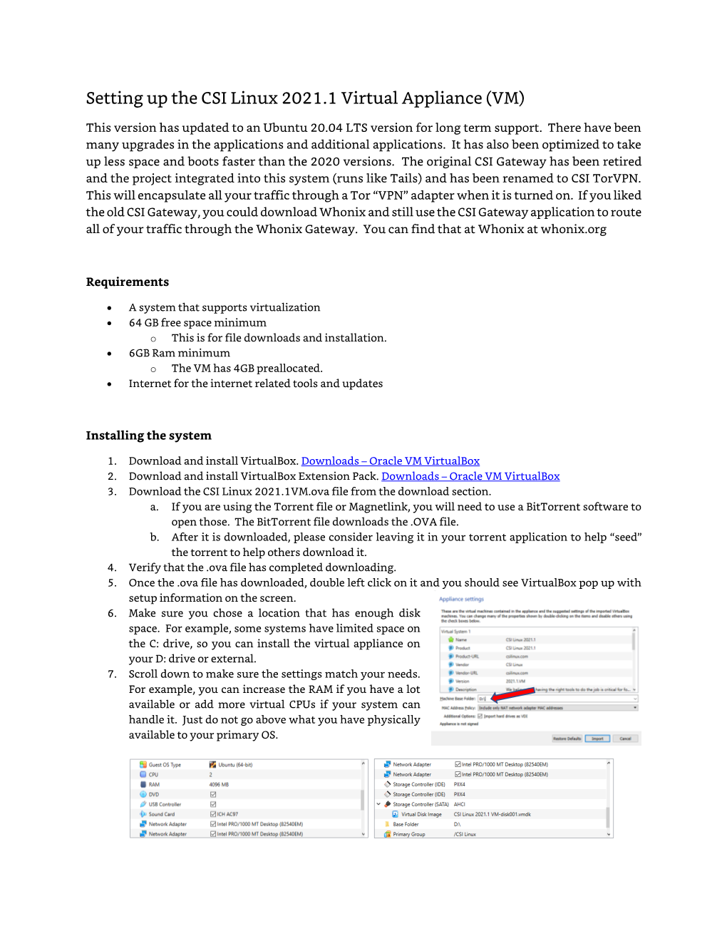 Setting up the CSI Linux 2021.1 Virtual Appliance (VM)