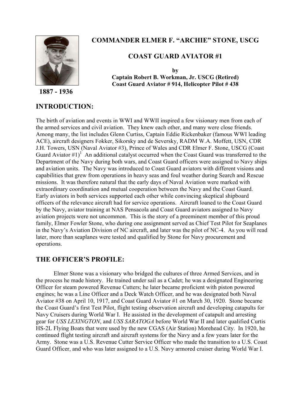 Commander Elmer F. “Archie” Stone, Uscg