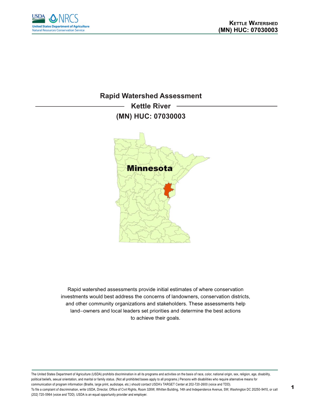 Rapid Watershed Assessment Kettle River (MN) HUC: 07030003