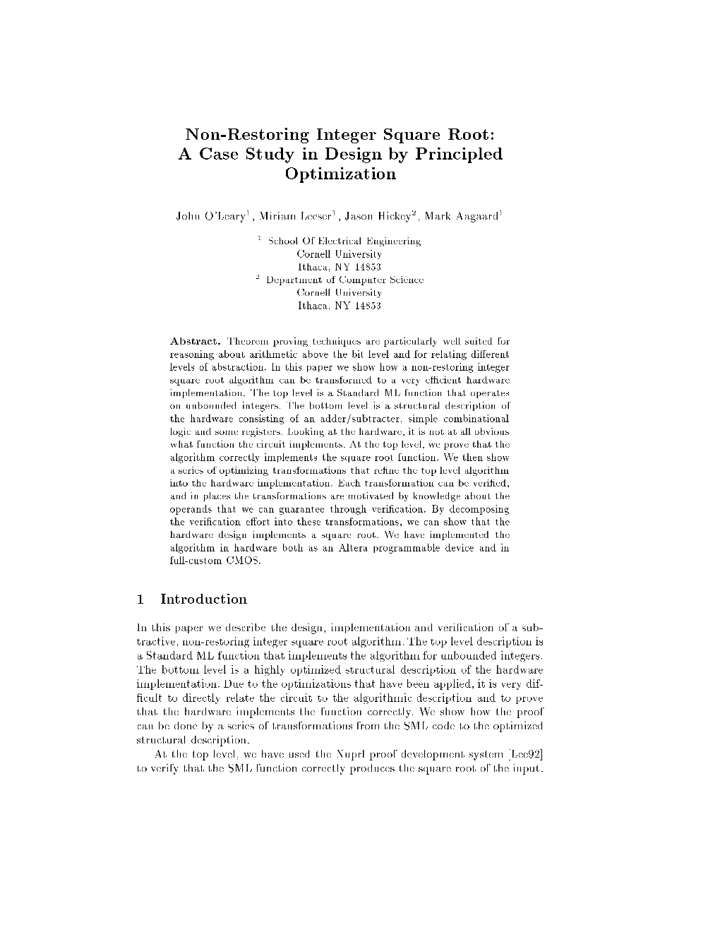 Non-Restoring Integer Square Root: a Case Study in Design by Principled