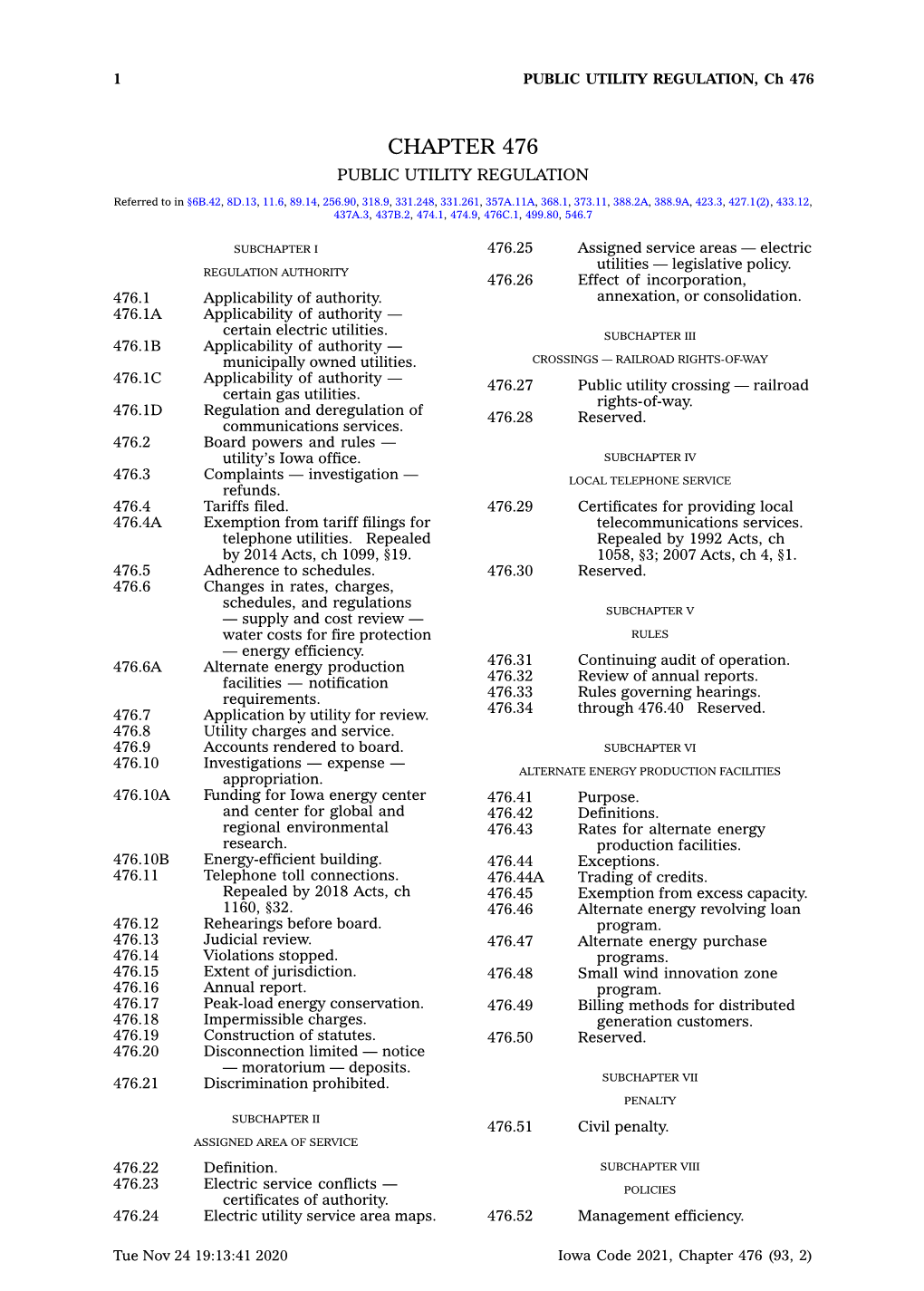 Chapter 476 Public Utility Regulation