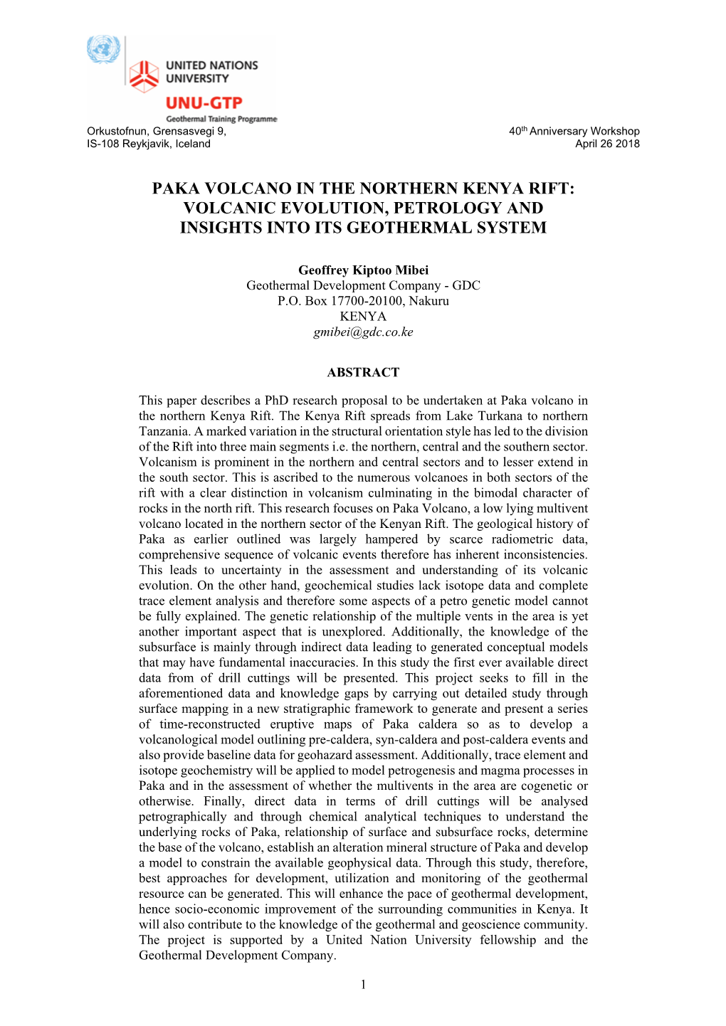 Paka Volcano in the Northern Kenya Rift: Volcanic Evolution, Petrology and Insights Into Its Geothermal System