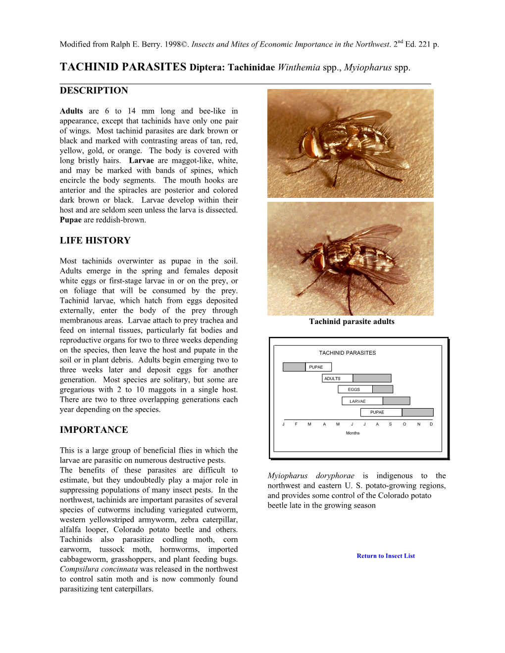 TACHINID PARASITES Diptera: Tachinidae Winthemia Spp., Myiopharus Spp