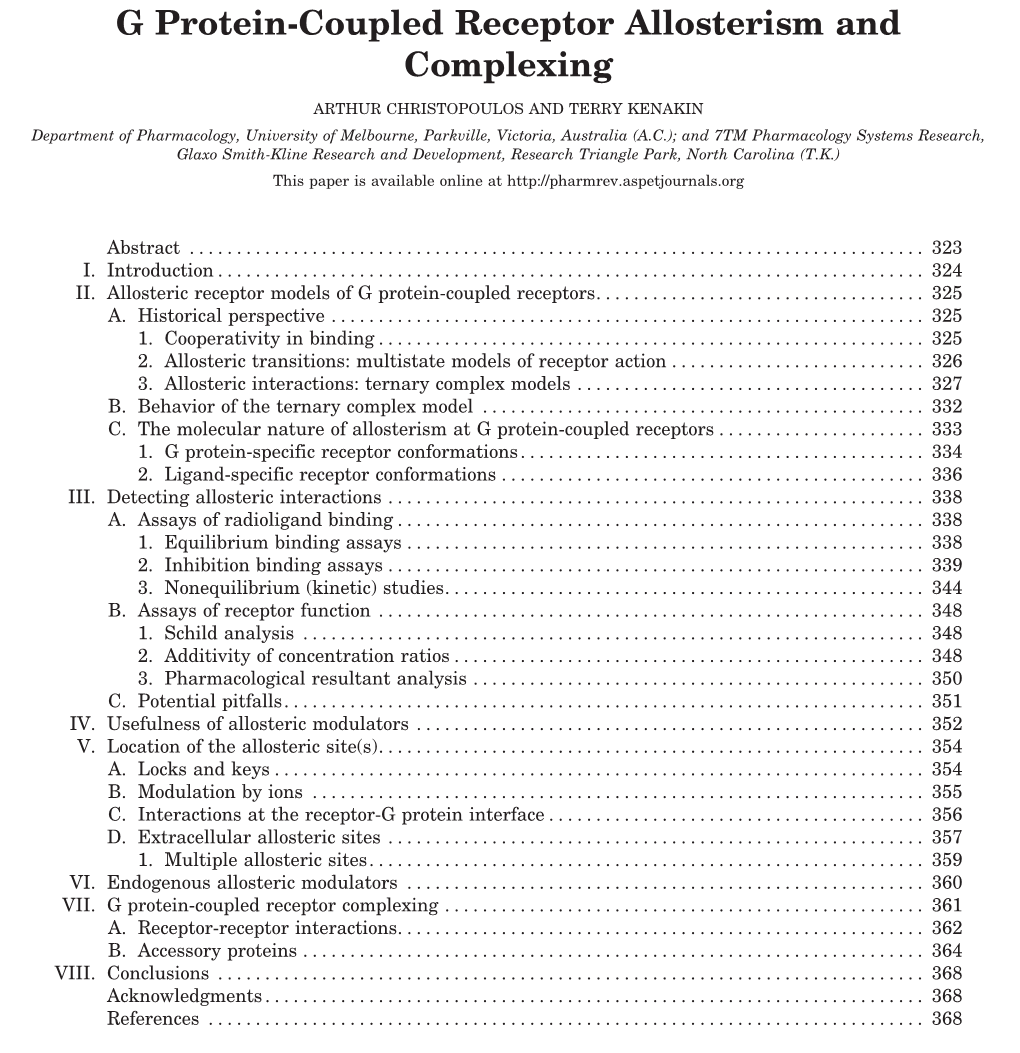 G Protein-Coupled Receptor Allosterism and Complexing