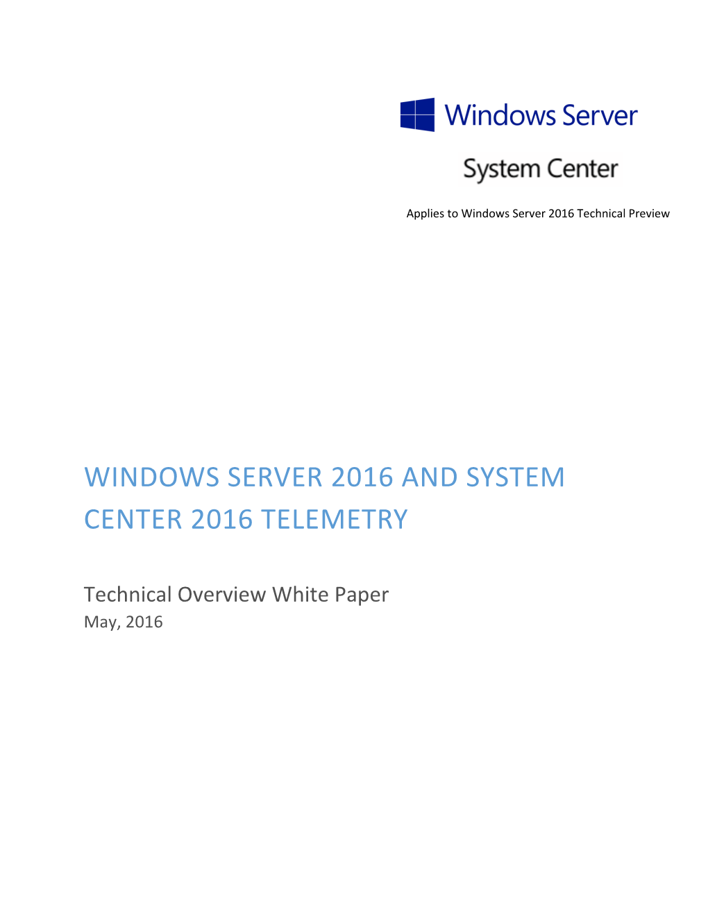 Windows Server and System Center 2016 Telemetry Whitepaper