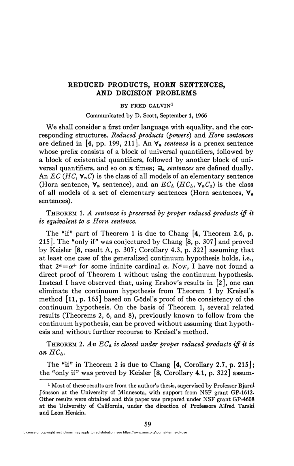 Reduced Products, Horn Sentences, and Decision Problems