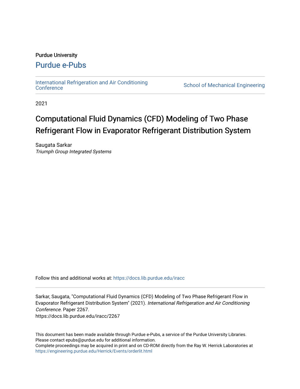 Computational Fluid Dynamics (CFD) Modeling of Two Phase Refrigerant Flow in Evaporator Refrigerant Distribution System