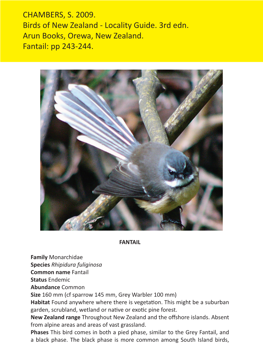 CHAMBERS, S. 2009. Birds of New Zealand - Locality Guide