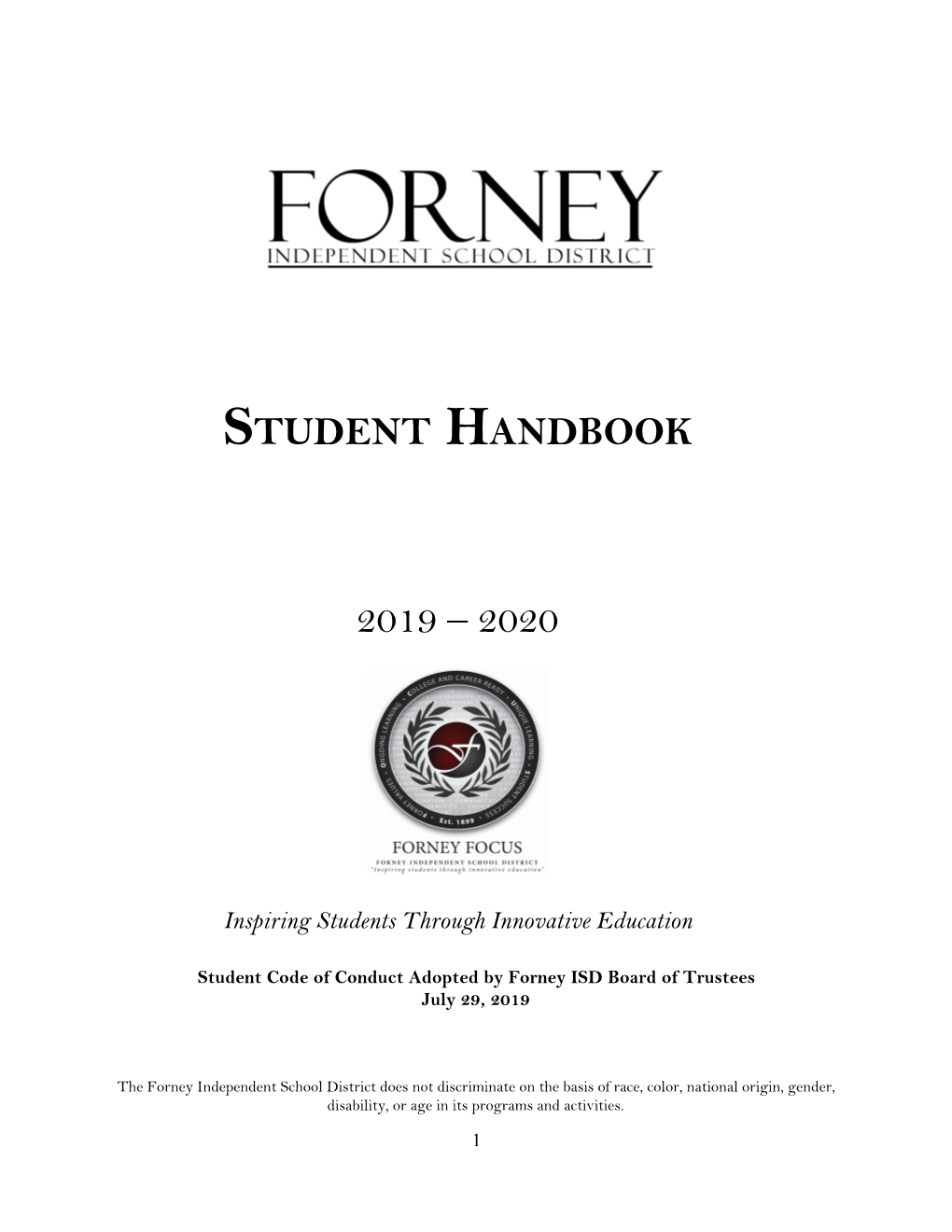 Student Handbook 2019 – 2020