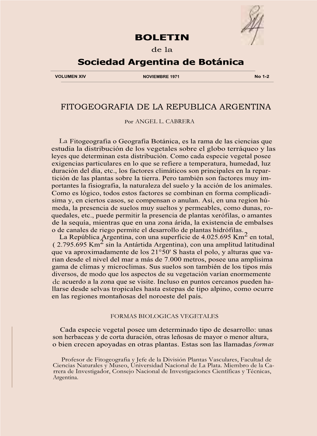 BOLETIN Sociedad Argentina De Botánica FITOGEOGRAFIA DE LA