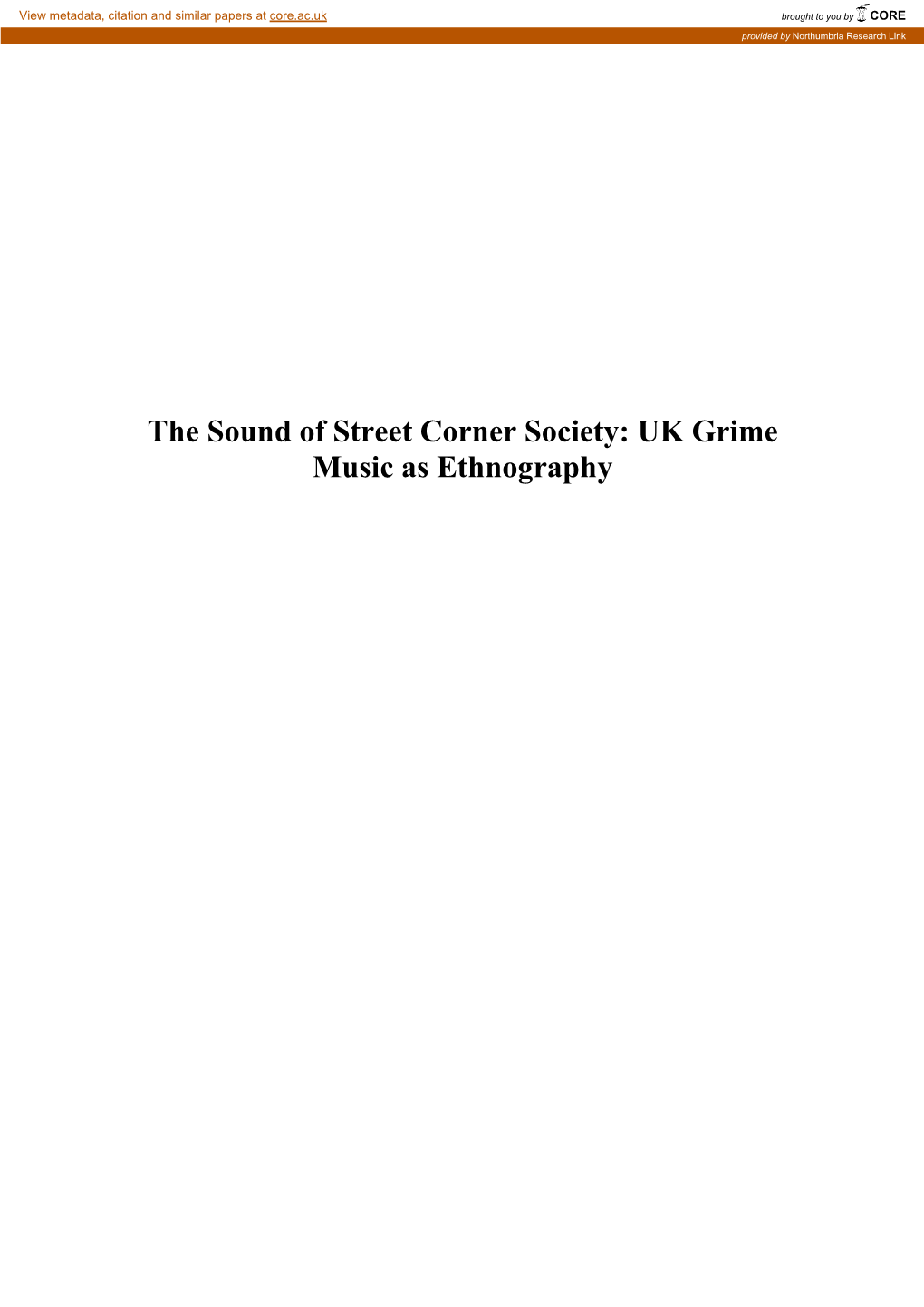 British Hip Hop, Garage and Grime As Ethnography