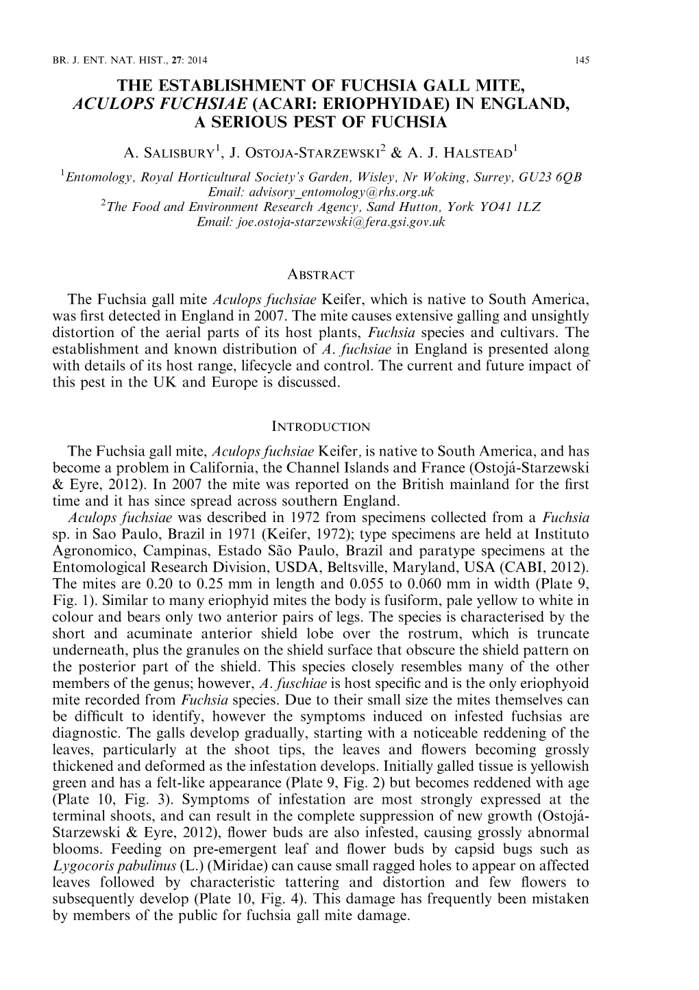 Read About the Establishment of Fuchsia Gall Mite in England, 2014