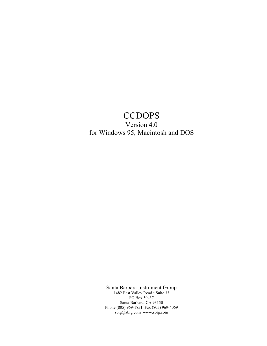 CCDOPS Version 4.0 for Windows 95, Macintosh and DOS