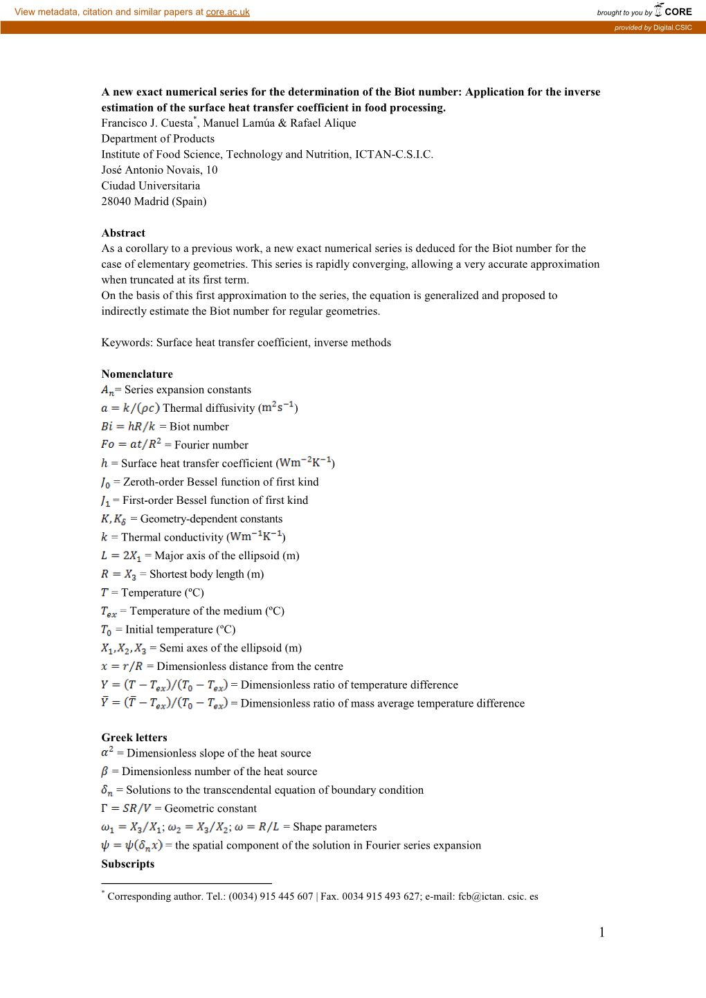 A New Exact Numerical Series for the Determination of the Biot Number