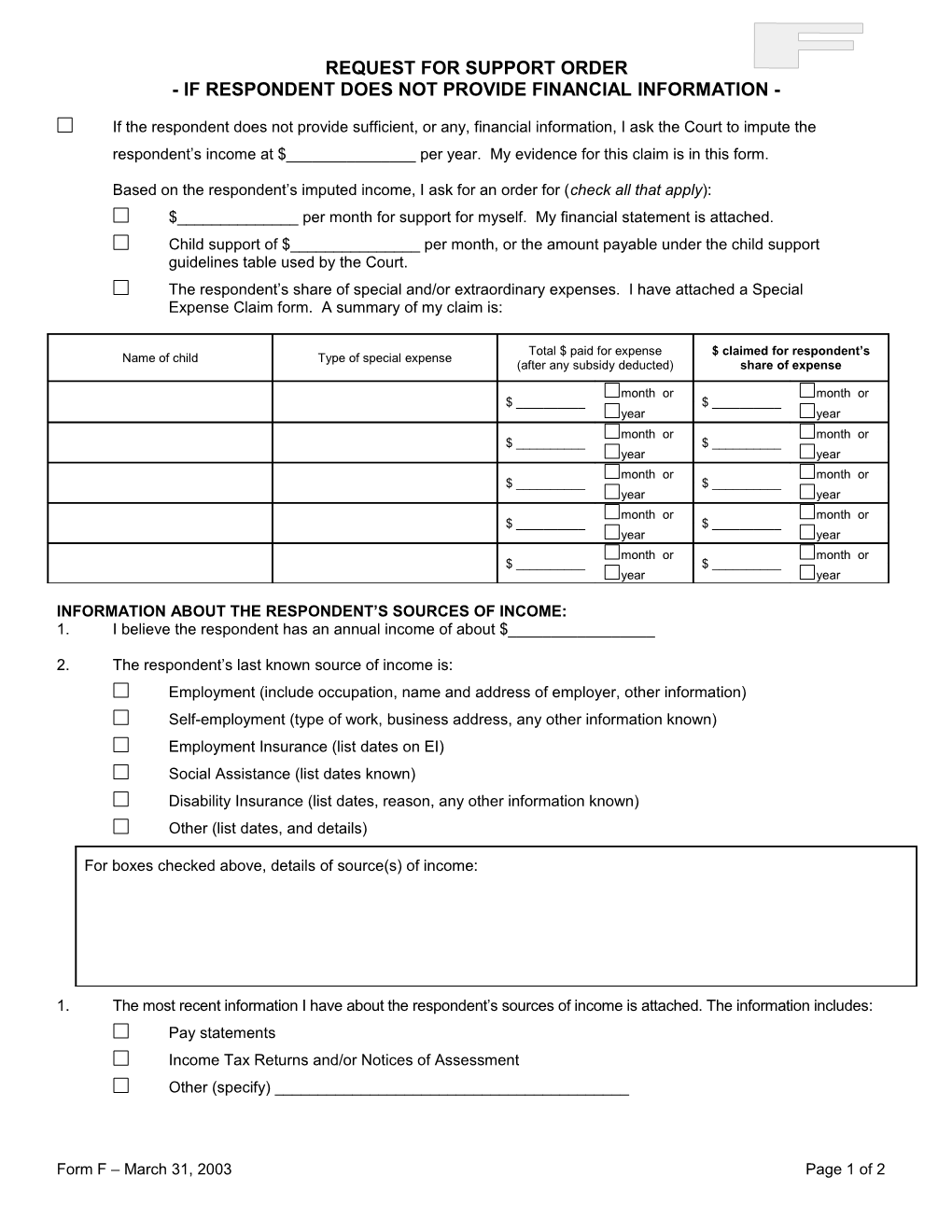 Request to Impute Income, and Order Support