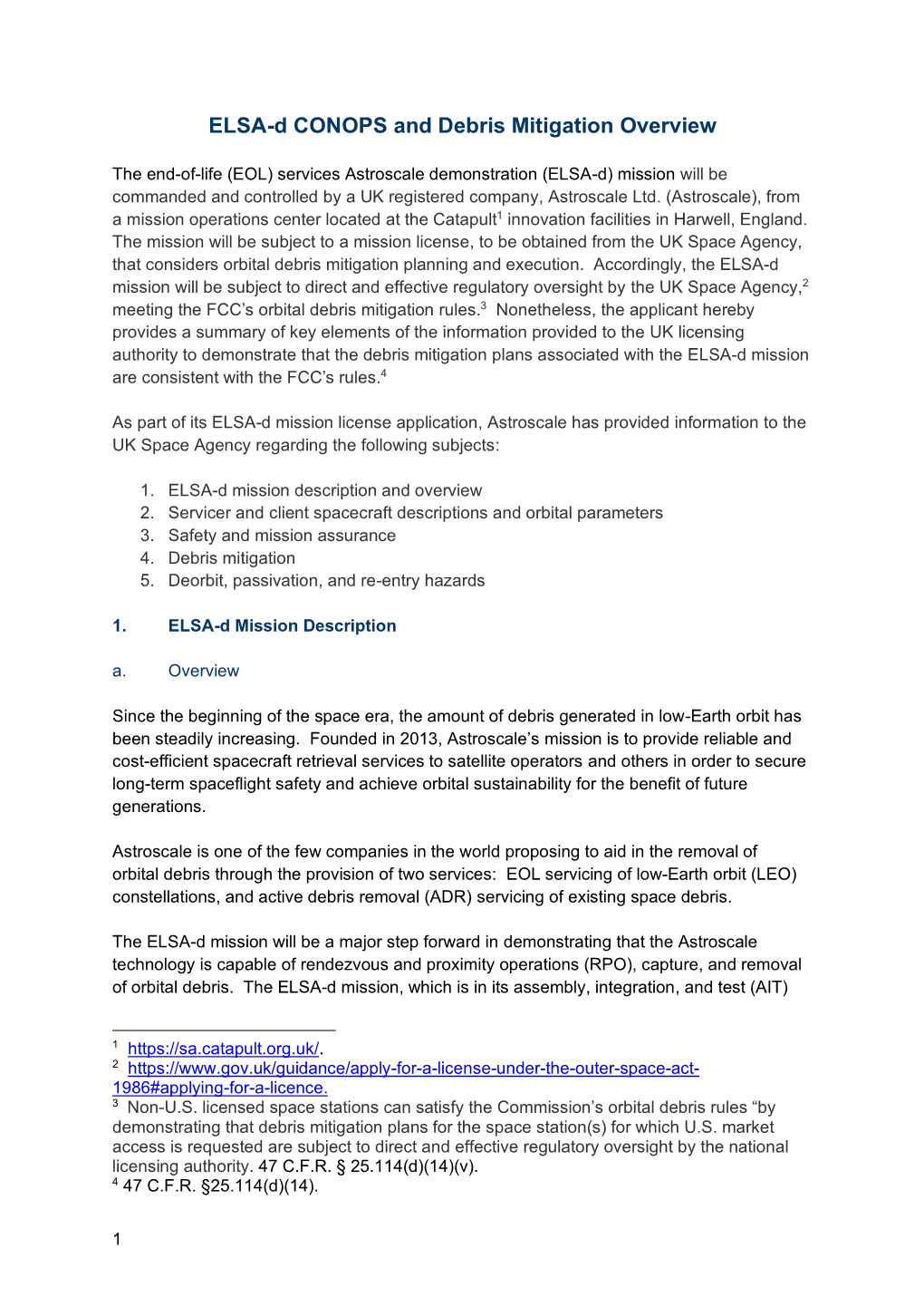 ELSA-D CONOPS and Debris Mitigation Overview