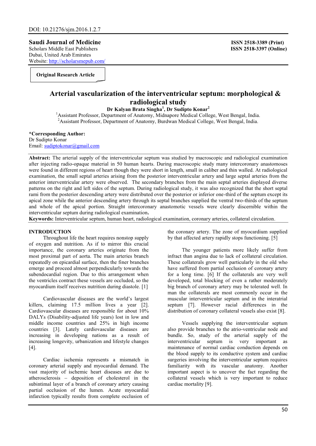 Arterial Vascularization of the Interventricular Septum