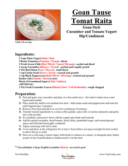 Goan Tause Tomat Raita Goan Style Cucumber and Tomato Yogurt Dip/Condiment