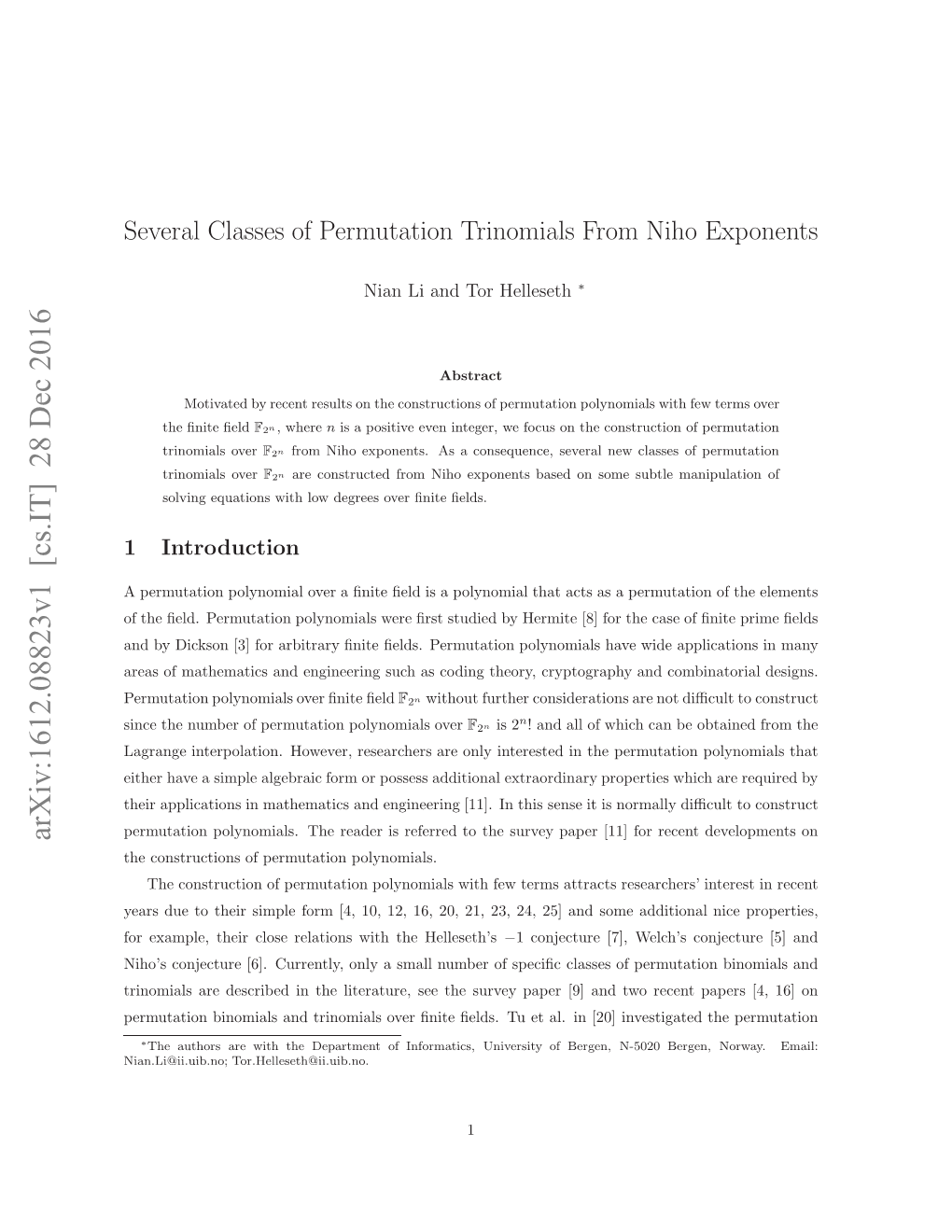 Several Classes of Permutation Trinomials from Niho Exponents