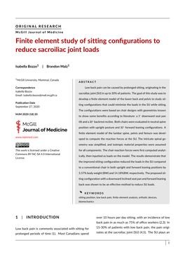 Finite Element Study of Sitting Con Gurations to Reduce Sacroiliac Joint