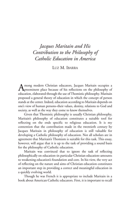 Jacques Maritain and His Contribution to the Philosophy of Catholic Education in America