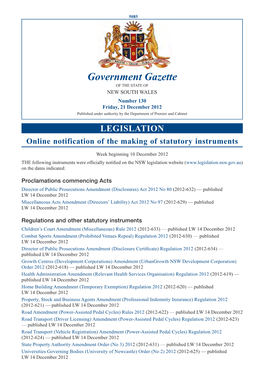 New South Wales Government Gazette No. 51 of 21 December 2012