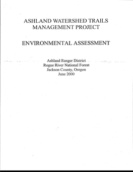 Ashland Watershed Trails Management Project Environmental Assessment
