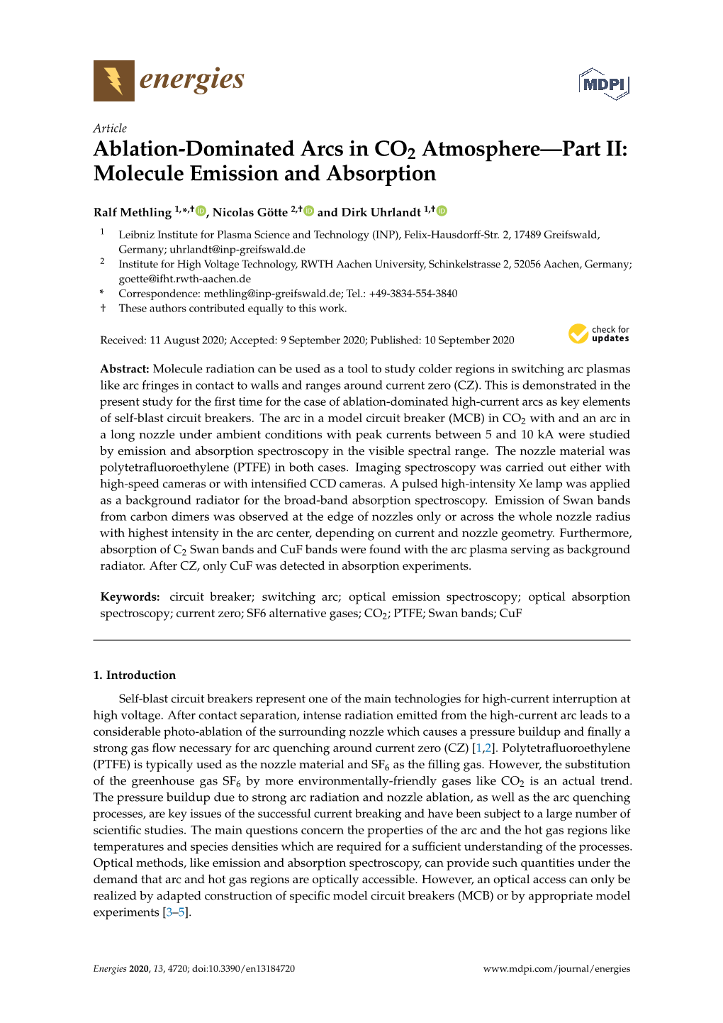 Ablation-Dominated Arcs in CO2 Atmosphere—Part II: Molecule Emission and Absorption