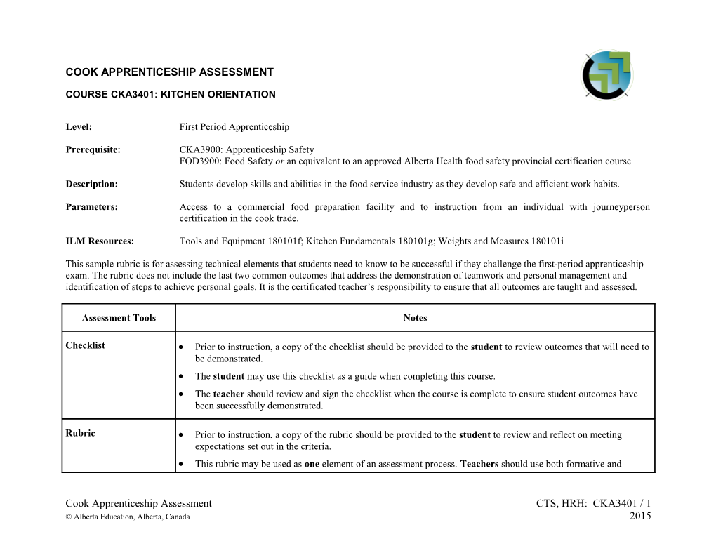 Cook Apprenticeship Assessment