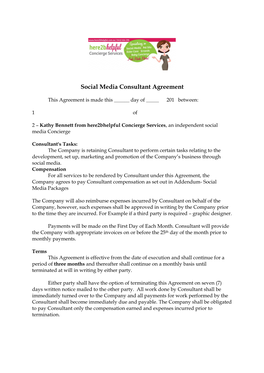 Social Media Consultant Agreement